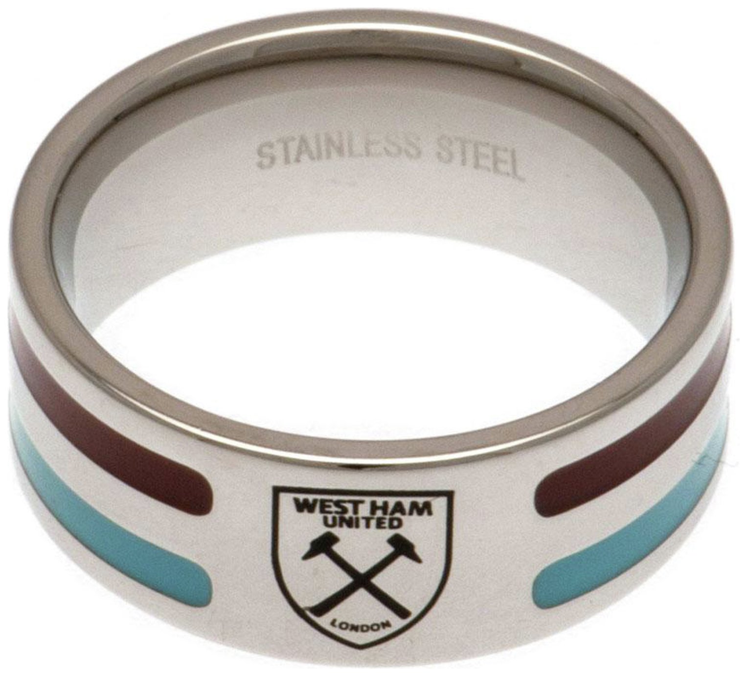 Stainless Steel West Ham Striped Ring - Size R