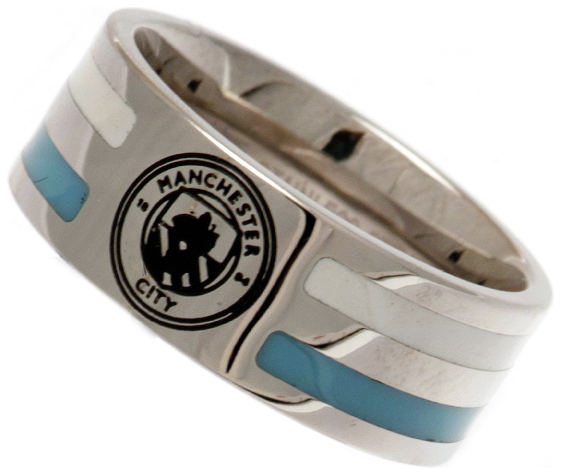 Stainless Steel Man City Striped Ring - Size U
