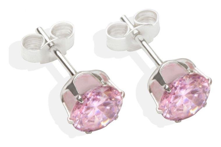 Sterling Silver Pink Cubic Zirconia Stud Earrings - 6mm.