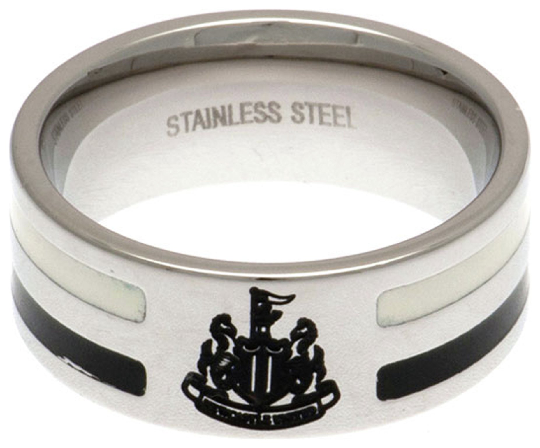 Stainless Steel Newcastle Utd Striped Ring - Size X