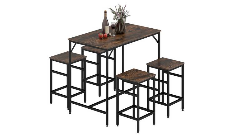 HOMCOM 5 Piece Breakfast Bar Table and Stools Set - Rustic Brown