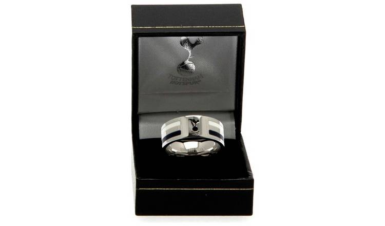 TOTTENHAM HOTSPUR FC STAINLESS STEEL COLOUR STRIPE BAND RING IN SPURS GIFT BOX 