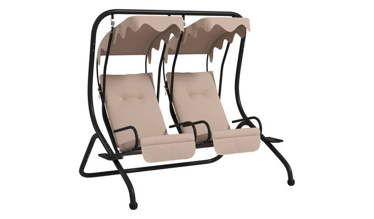 Outsunny 2 Seater Steel Frame Canopy Garden Swing Chair – Beige