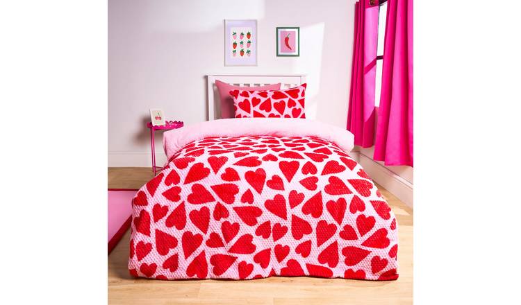OHS Heart Waffle Fleece Duvet Cover Set Pink/Red - Single