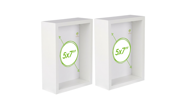 Nicola Spring 3D Deep Box Photo Frames - 5" x 7" - Set of 2 - White
