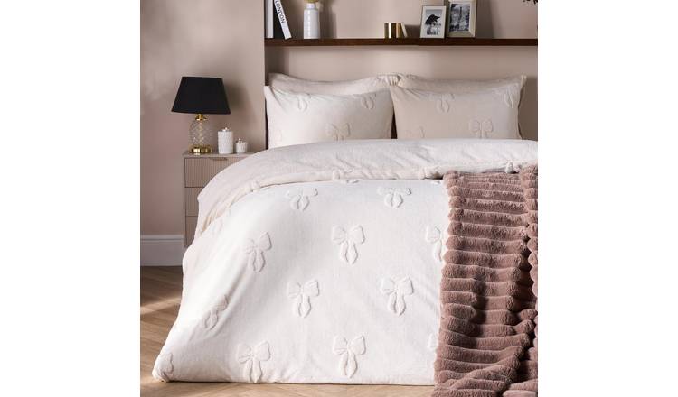 OHS Bows Tufted Teddy Fleece Super Soft Duvet Set Ivory - King
