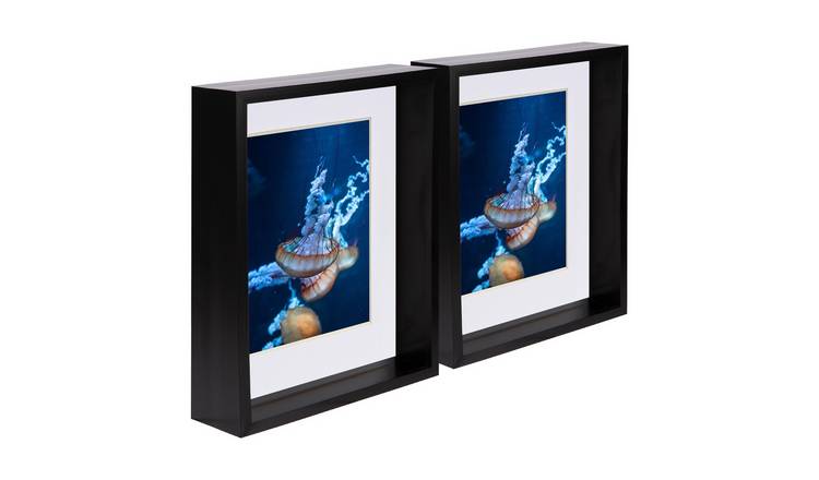 Nicola Spring 8"x10" Black 3D Deep Box Photo Frame 5"x 7" White Mount - Set of 2
