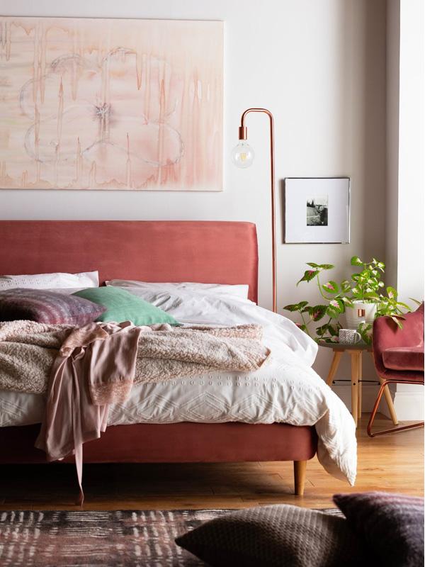 Argos Home Macaroon Velvet Bed Frame - Pink.