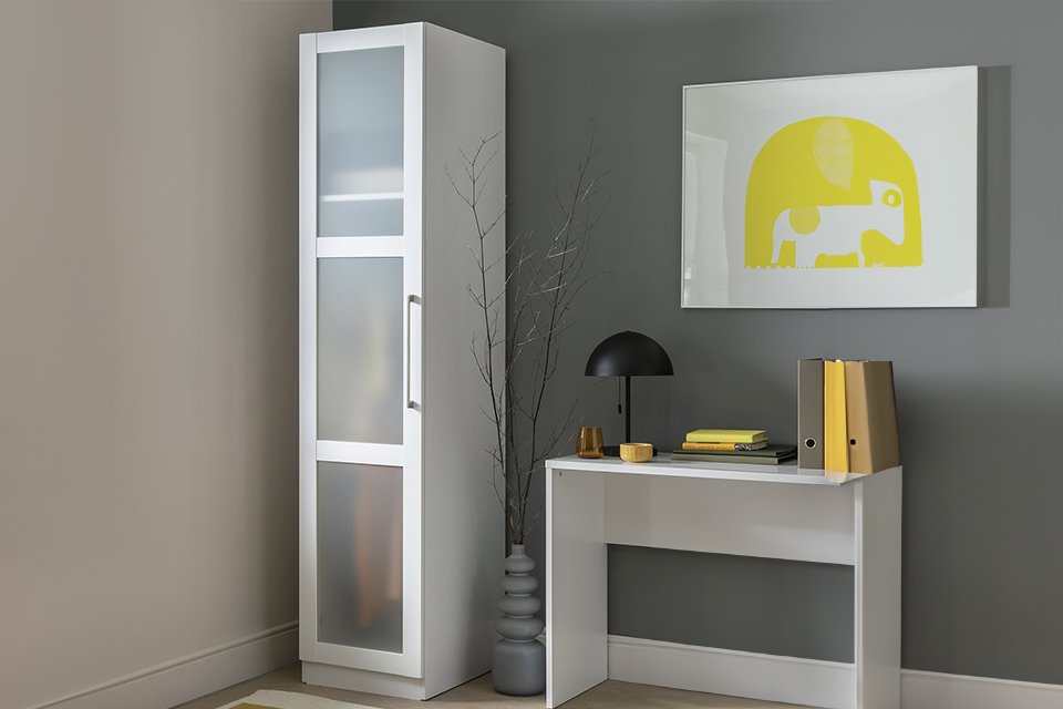 Habitat Hamburg Panelled Glass 1 Door Wardrobe in white colour.