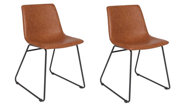 Buy Argos Home Joey Pair of Faux Leather Dining Chairs - Tan | Dining