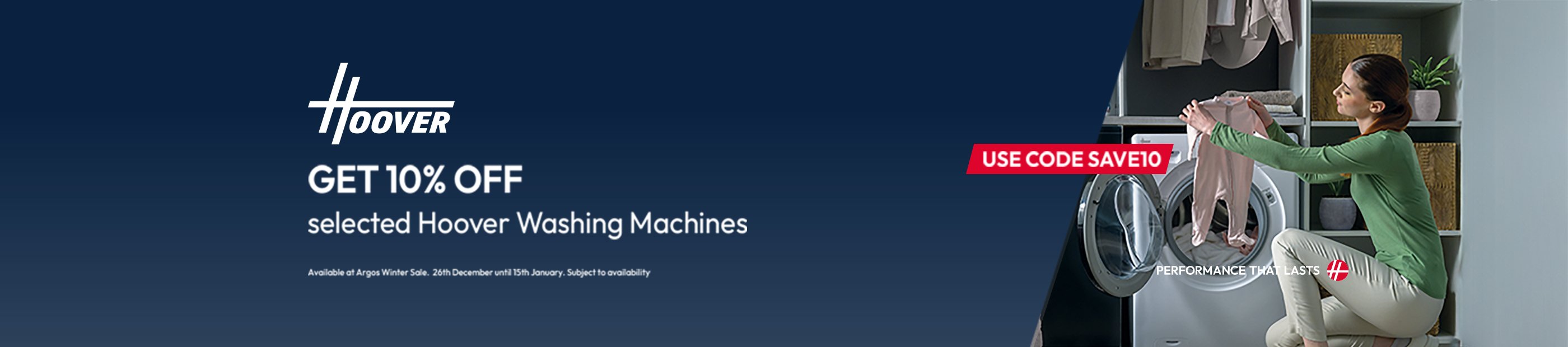 Hoover. Get 10% off selected Hoover washing machines. Use code SAVE10.