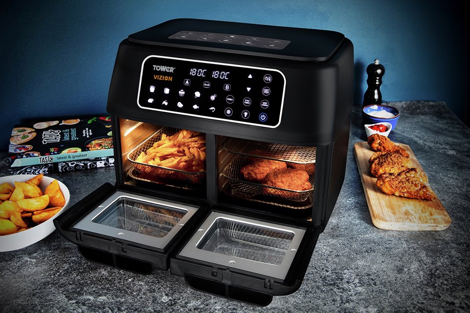 Tower T17102 Vortx Vizion 11L Dual Air Fryer Oven - Black.