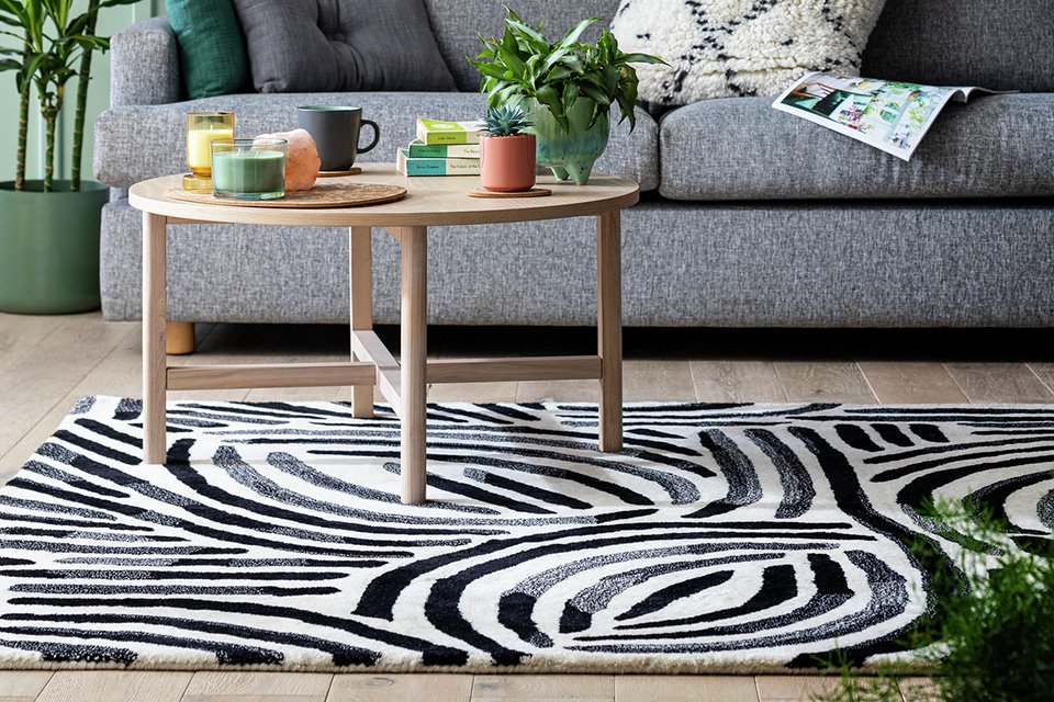 Habitat Skandi Brush Marks Black & White Cut Pile Rug.