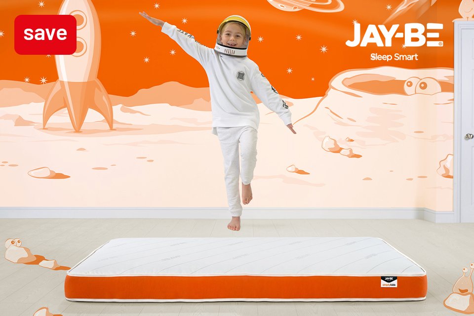 Save up to 1/3 on selected Jaybe kids mattresses. Built for big dreams, perfect for little sleepers.