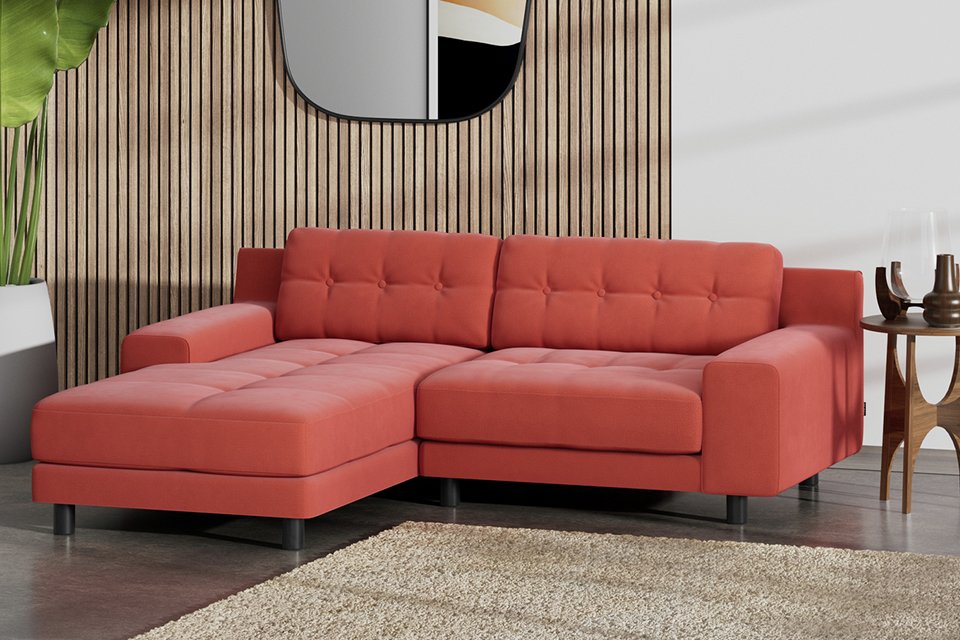 Habitat Hendricks Left Hand Corner Sofa - Papaya - Black Leg.