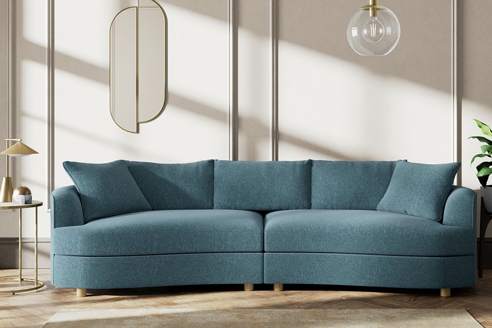 Habitat Sacha Fabric 4 Seater Sofa - Blue - Ash Leg.