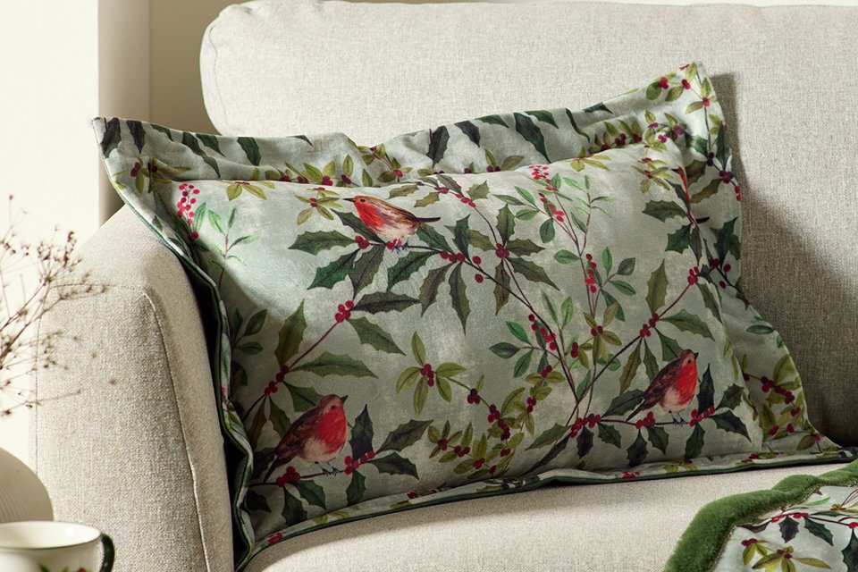 Argos Home Robin Velvet Cushion - Sage Green.