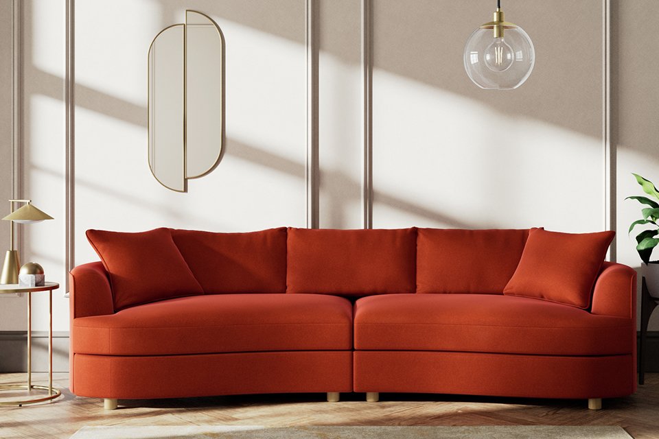 Habitat Sacha Velvet 4 Seater Sofa - Burnt Orange - Ash Leg.