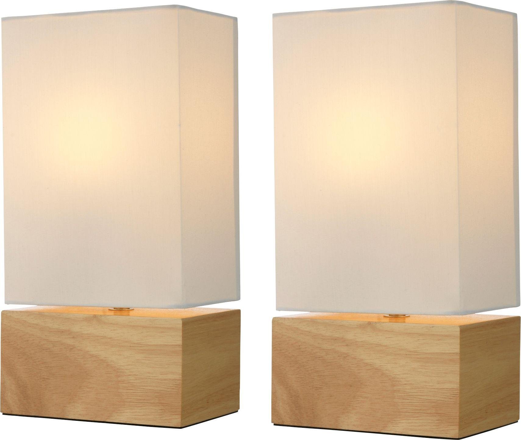 Argos Home Pair of Light Wood Finish Table Lamps - Cream