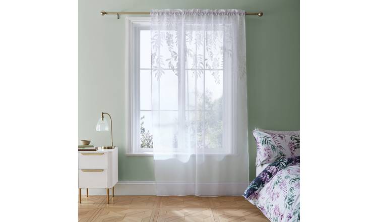 Catherine Lansfield Wisteria Voile - White - 140x122cm