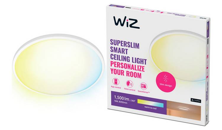 WiZ Superslim Metal LED Smart Flush Ceiling Light - White