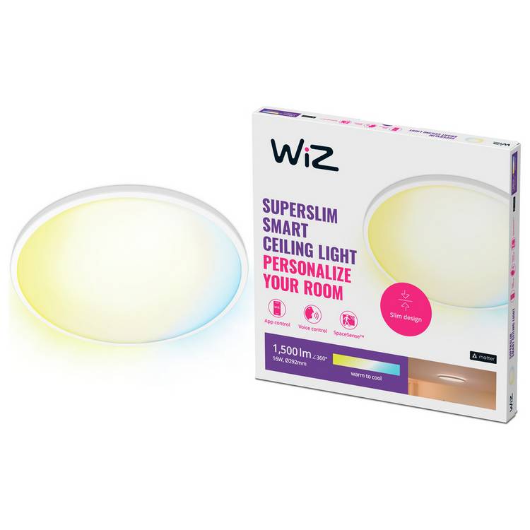 WiZ Superslim Metal LED Smart Flush Ceiling Light - White 0