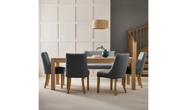 Habitat Alston Oak Dining Table, 1 Bench & 4 Charcoal Chairs