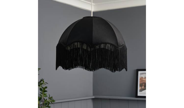 BHS Viena Velvet Fringed Pendant Lampshade - Black