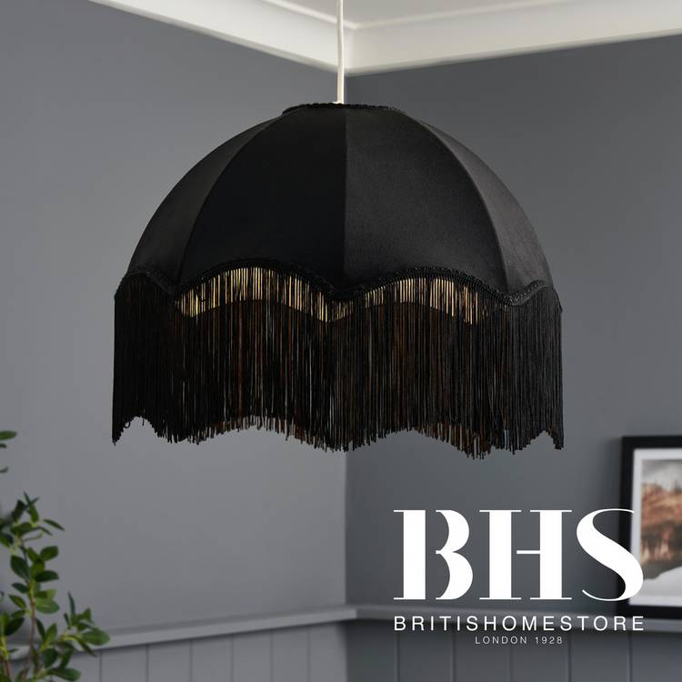 BHS Viena Velvet Fringed Pendant Lampshade - Black 0