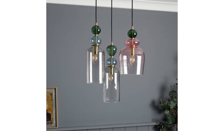 BHS Arezzo Glass 3 Light Pendant Light - Blush Pink