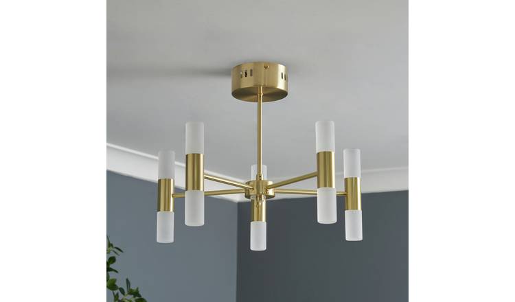 BHS Guarda Metal 10 Light Semi Flush Ceiling Light - Brass