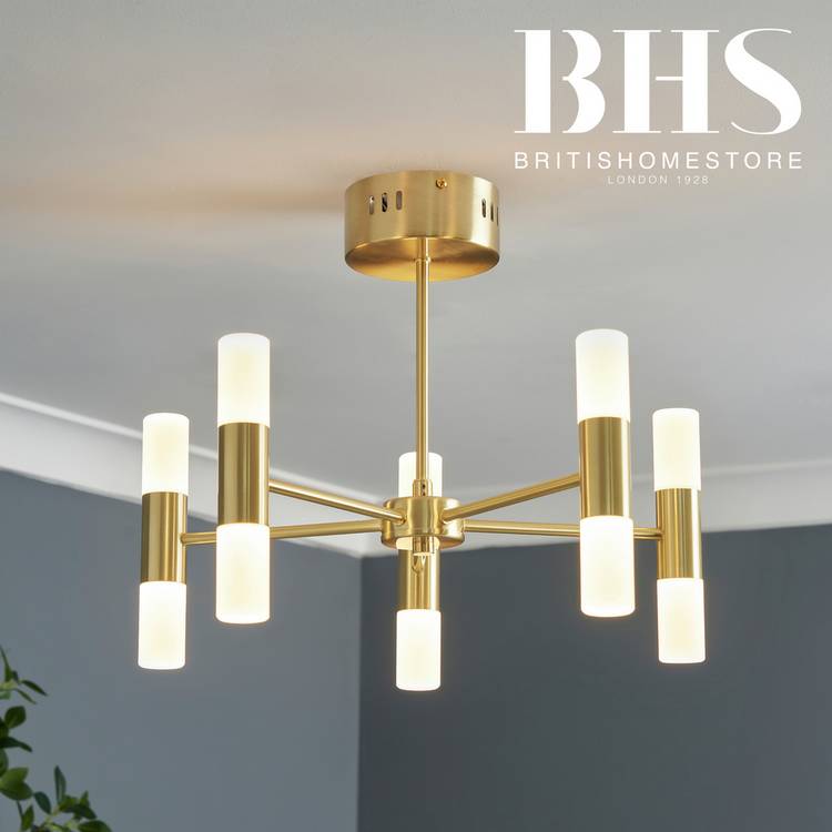 BHS Guarda Metal 10 Light Semi Flush Ceiling Light - Brass 0