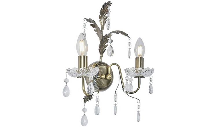 BHS Josefine Glass 2 Light Wall Light - Brass