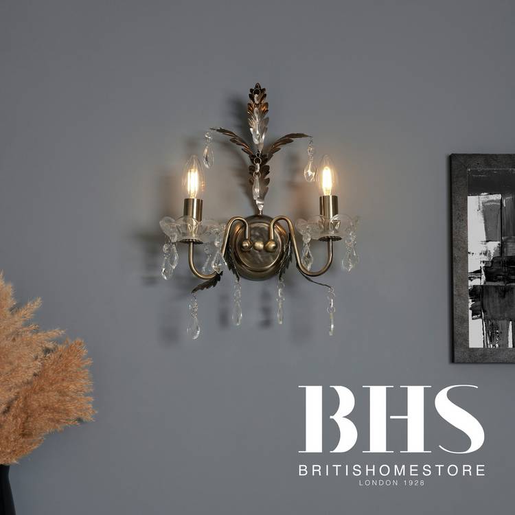 BHS Josefine Glass 2 Light Wall Light - Brass 0