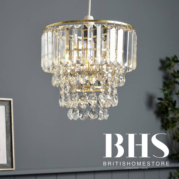 BHS Monroe Glass Easy Fit Pendant Light - Brass 0