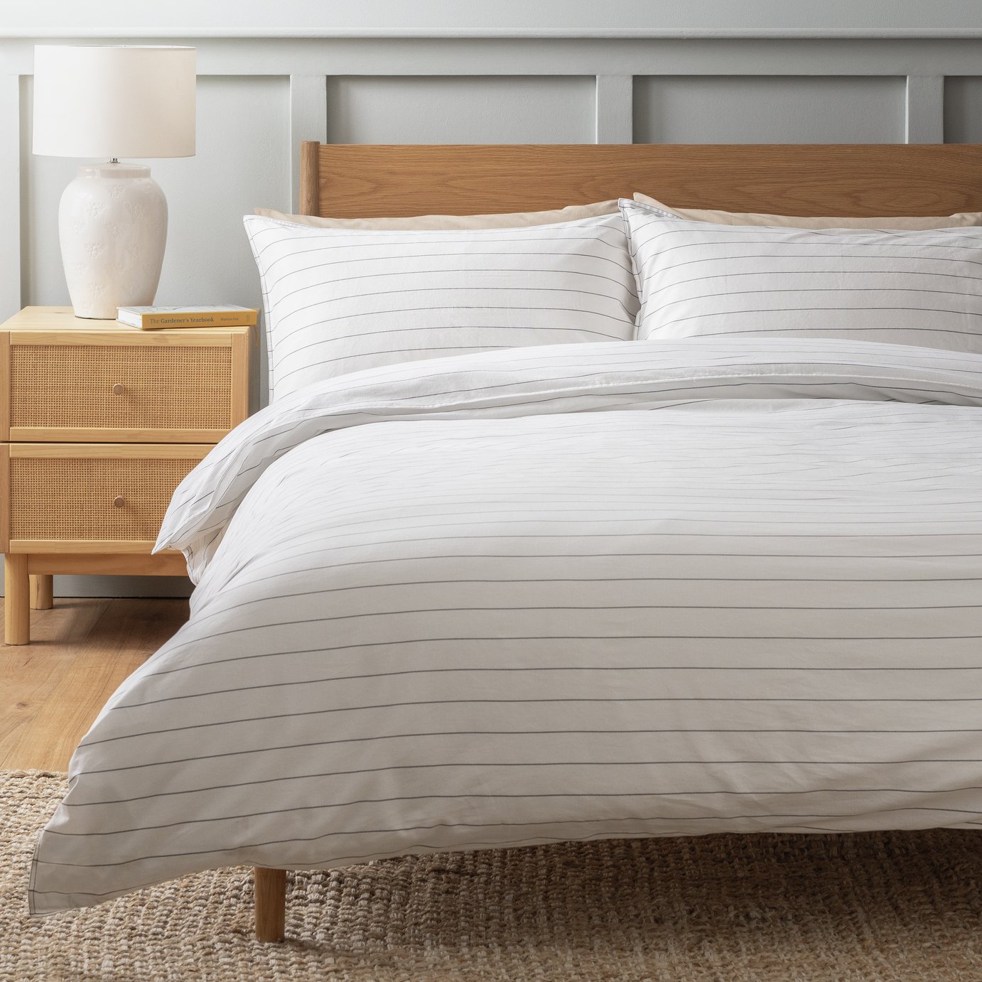 Habitat Cotton Washed Stripe White Bedding Set - King size