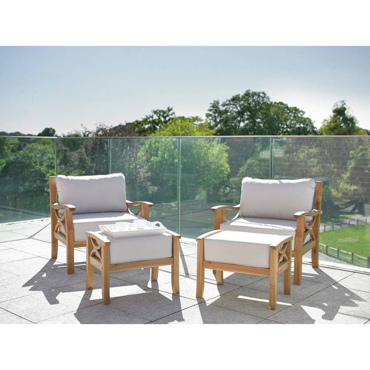 Greenhurst Sorrento Wooden Garden Chair with Stool - Natural 0