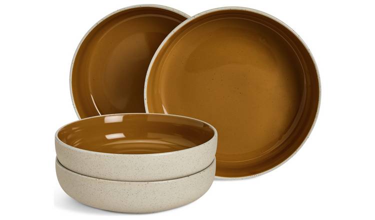 Habitat Raw Edge 4 Piece Stoneware Pasta Bowl - Camel Brown