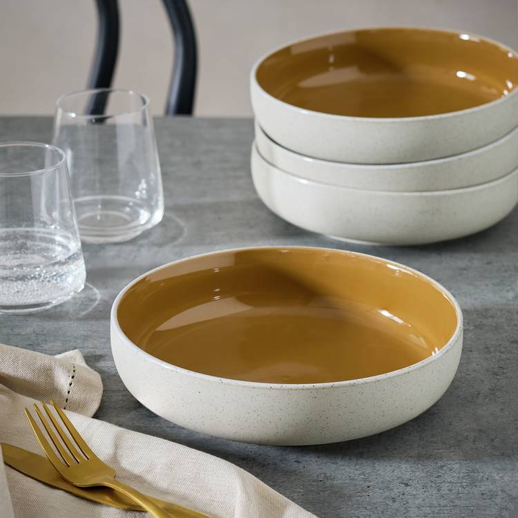 Habitat Raw Edge 4 Piece Stoneware Pasta Bowl - Camel Brown 0