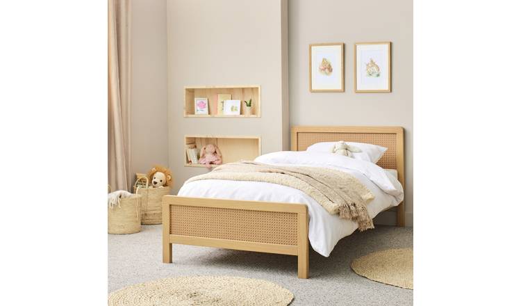 Habitat Rattan Single Bed Frame and Kids Mattress - Oak