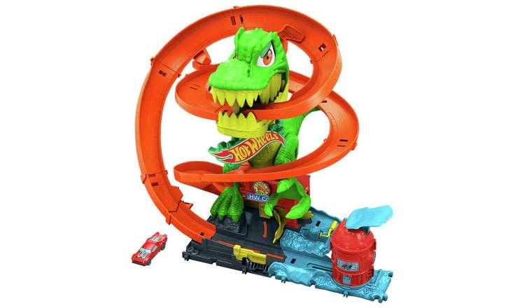 Hot Wheels City Car Track Set, T-Rex Blaze Battle Playset 