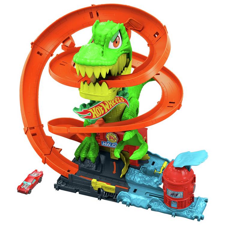 Hot Wheels City Car Track Set, T-Rex Blaze Battle Playset  0