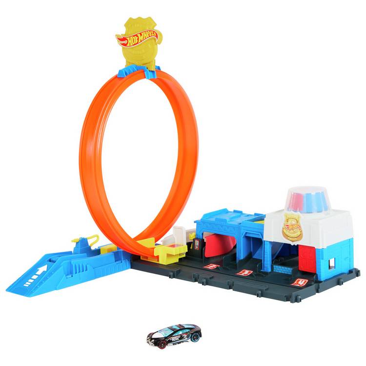 Hot Wheels Toy Car Track Set Super Police Station Playset 0