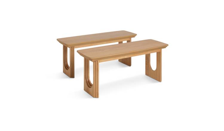 Habitat Trezy Pair of Solid Wood Dining Benches - Oak