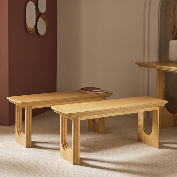 Habitat Trezy Pair of Solid Wood Dining Benches - Oak 0