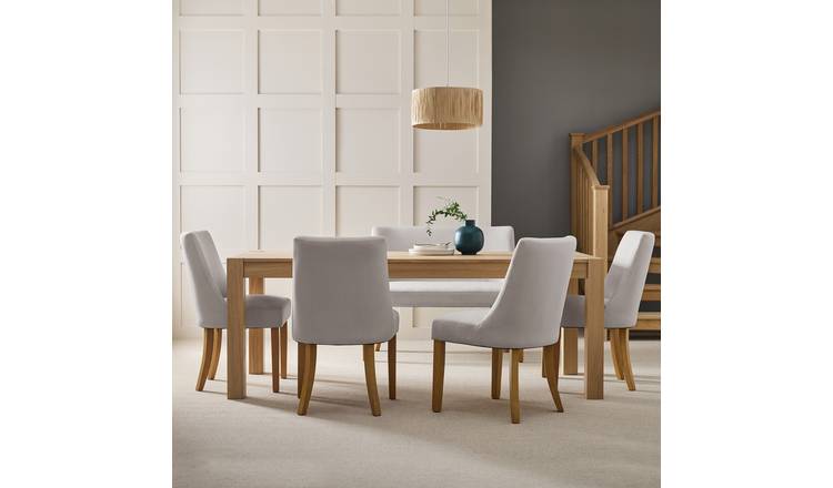 Habitat Alston Ext Oak Dining Table, 1 Bench & 4 Grey Chairs