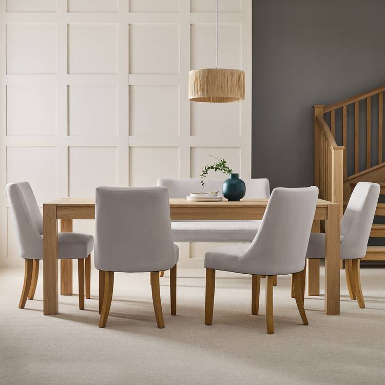 Habitat Alston Oak Dining Table, 1 Bench & 4 Grey Chairs 0