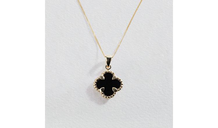 Revere 9ct Yellow Gold Black Clover Pendant Necklace