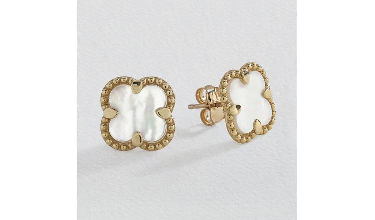 Revere 9ct Yellow Gold MOP Clover Stud Earrings