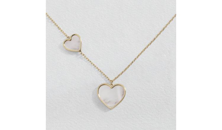 Revere 9ct Yellow Gold MOP Double Heart Necklace 